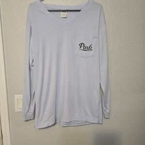 PINK Victoria’s Secret Long Sleeve Shirt – Light Blue V-Neck – Size Small